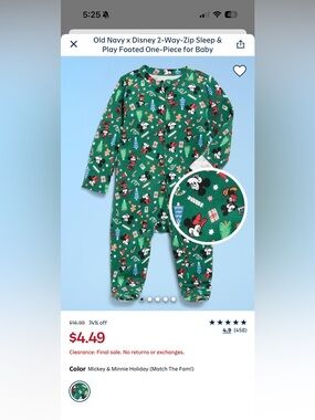 Old Navy Green Disney Holiday Mickey & Minnie Footed Sleeper